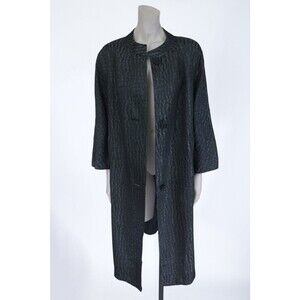 Vintage 1960s 60s Black Croc Embossed Collarless Balmacaan Overcoat Jacket L XL